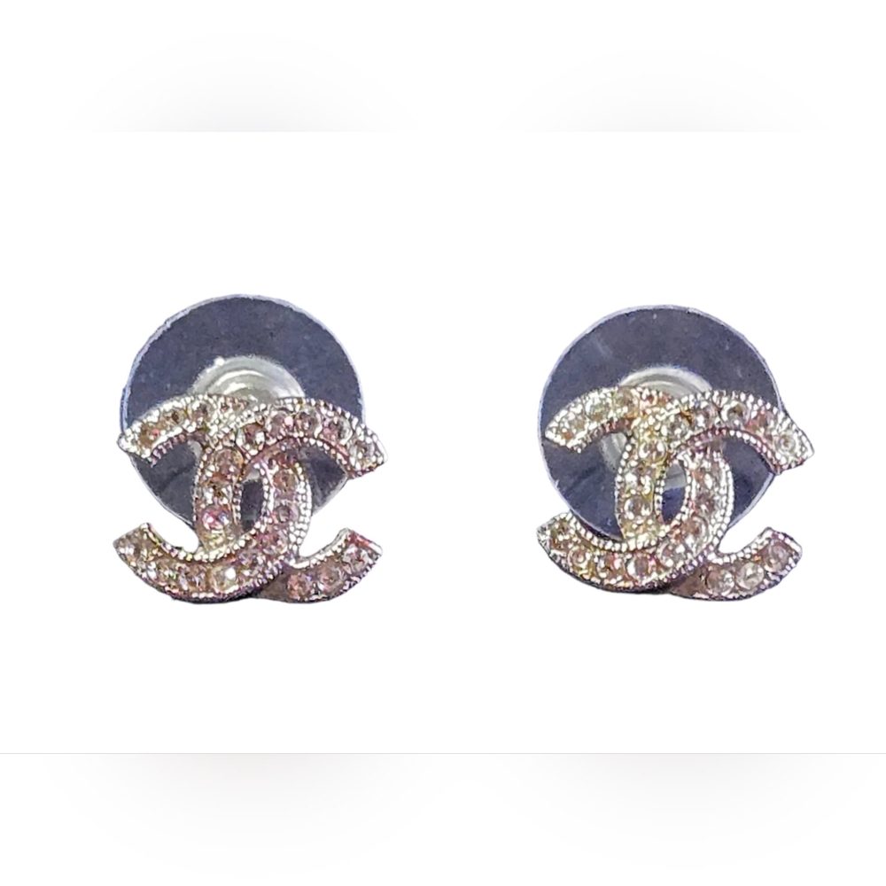#53 CHANEL earrings Coco mark metal rhinestone silver  - AUTHENTIC - Picture 3 of 16